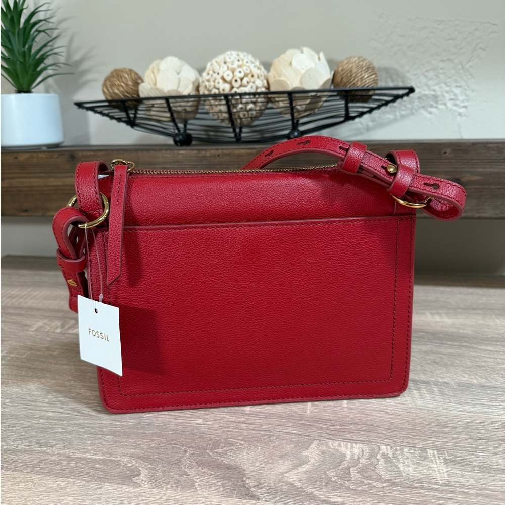 Fossil Taryn Red Leather Crossbody Bag